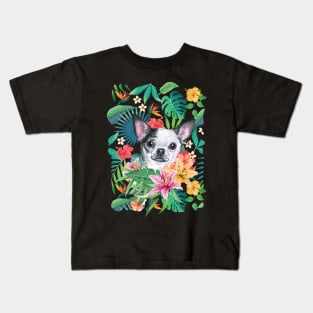 Tropical Short Haired Black and White Chihuahua Kids T-Shirt